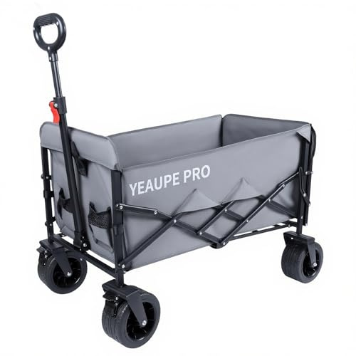 180.5L Festival Trolley on Wheels, Large Folding Wagon, Portable Camping Cart, Heavy Duty Camping Trolley Foldable for Beach Outdoor Garden Shopping Fishing, Ultra Wide Wheels Army Green