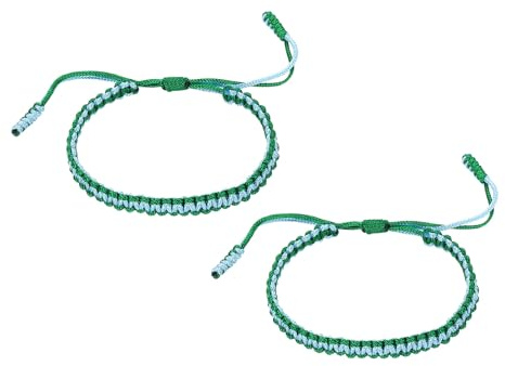 PATIKIL Handmade Braided String Bracelets, 2 Pcs Adjustable Braided Rope Matching Bracelets Tibetan String Lucky Protection Wristbands for Couple Women Men, Lake Blue Green
