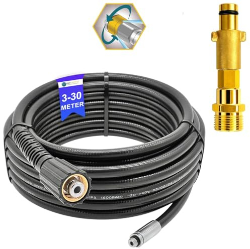 Manguera de limpieza de tuberías de 5 metros, rata de canal, para limpiador de alta presión M22 x 1,5 IG, manguera de desatascador compatible con Kärcher, Kränzle, Bosch, Nilfisk (boquilla giratoria