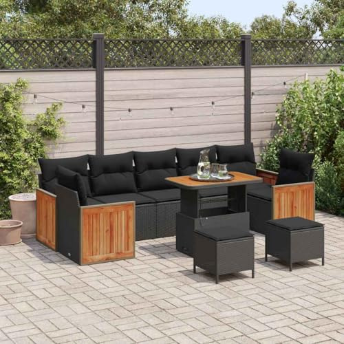 Frdhee Gartenmöbel Set Terrassencouch,Garten-Sofa-Set mit Kissen 10 pcs Schwarz 90 x 55 x 71 cm,Eckbankgruppe für Innen und Außen