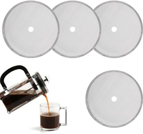 4 pièces de filtre rechange pour presse française 1,5 L, pour cafetière à piston, filtre en acier inoxydable cafetière à piston, fin de rechange 1500 ML / 48 Oz / 12 tasses