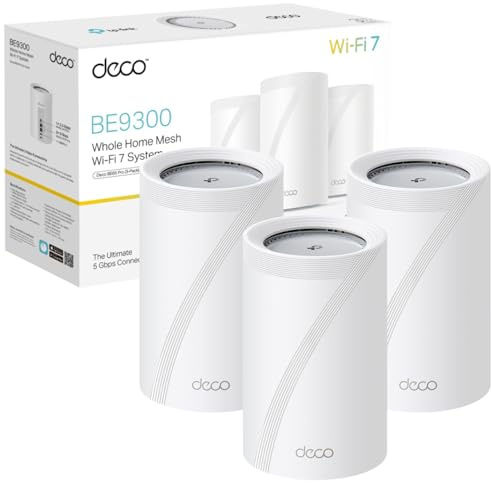 TP-Link Deco BE9300(3-pack) WiFi 7 BE9300Mbps Whole Home Mesh WiFi System, 2.5Gbps Ports, VPN Supported, (Renewed)