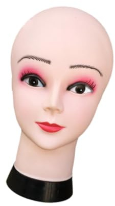 Zanthicia Tête de mannequin robuste en PVC, présentoir pour perruques, chapeaux, foulards et lunettes, accessoire de maquillage léger et portable pour la maison. Mannequin féminin chauve avec cils et