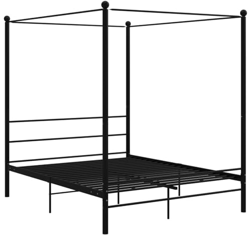 Fecpoo WGYHOME Himmelbett Schwarz 160x200 cm aus pulverbeschichtetem Metall mit robustem Lattenrost und hohem Rahmen für Privatsphäre im Schlafzimmer