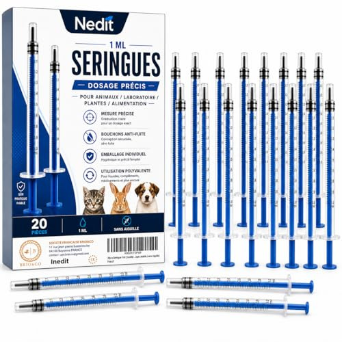 20 pcs Seringue 1ml [Société Française] Seringue Alimentaire pour Nourrir Petit Animal avec des Aliments ou des Médicaments & Colostrum - Plastique Jetable (sans Aiguille) (20 PIÈCES)