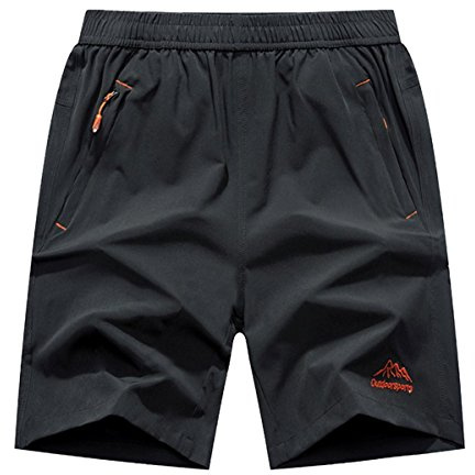 donhobo Men's Gym Shorts Outdoor Quick Dry Lightweight Sports Shorts Zipper Pockets (Grey,L)