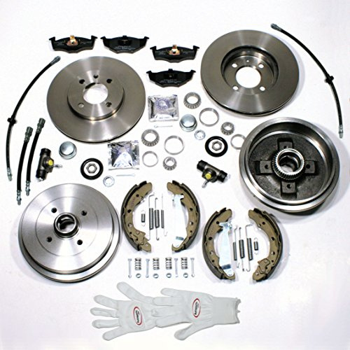 Autoparts-Online Set 60008691 Bremsscheiben + Bremsbeläge vorne + Bremstrommel Set mit ABS Ringen + Bremsschläuche hinten