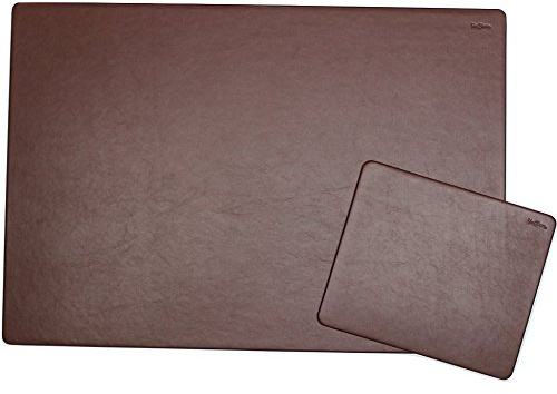 Schreibtischauflage mit Mousepad aus braunem glattem Vollrindleder