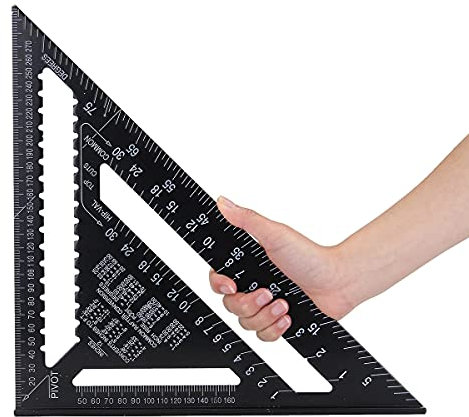 Jajadeal 12 Squadra di Alluminio Strumenti Triangolo Righello Goniometro per Falegname Carpentiere Nero (Sistema Metrico)