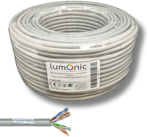 Lumonic 50m Netzwerkkabel CAT 5e F/UTP I CAT5e-kabel, Gigabit LAN Kabel, Ethernet Kabel I Flexibles Verlegekabel geschirmt, für den Innenbereich bis 100 MHz
