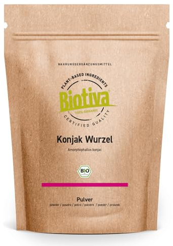 Biotiva Konjak Powder Organic 250g - Konjakwurzel - E425 - glukomannan - Teuefelszunge - Amorphophallus konjac - utan några tillsatser - Butelj och kontrolleras i Tyskland (DE-ECO-005)