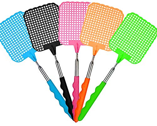 CUNYA 5 matamoscas extensibles resistentes, control manual de plagas con mango ajustable de acero inoxidable, ligero y duradero