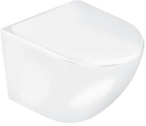 VBChome Hänge-WC Spülrandloses aus Keramik mit Toilettendeckel WC-Sitz aus Duroplast Absenkautomatik Rimless SoftClose-Funktion Tiefspüler Toilette Wand WC Wand-WC-Set