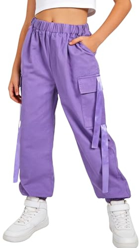 Rolanko Pantaloni Cargo per Bambini,Pantaloni da Jogging per Ragazzo e Ragazza Street Hip Hop Dance(Viola,8-9 anni/140)