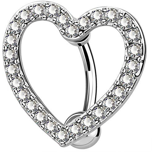 OUFER 14G Reverse Bauchnabelpiercing Chirurgenstahl Herz 10 mm Stablänge Lang Piercing Bauchnabel Bananabells CZ Nabelpiercing Silber Belly Button Piercing Bar Navel Ring