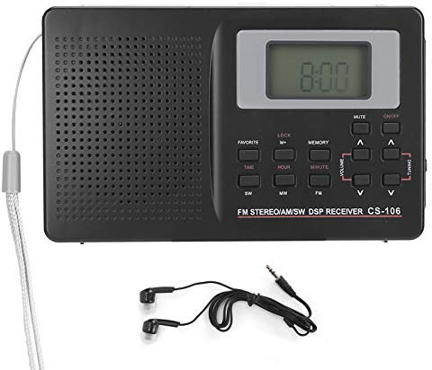 CS-106 Portable Full Band Radio With FM AM SW MW LW TV Transistor, Pocket Mini Digital Clock and Earphone