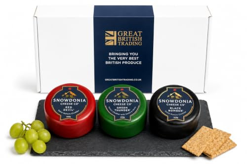 Snowdonia Slate Cheese Board Including Black Bomber, Red Devil & Green Thunder 200g Truckles from GREAT BRITISH TRADING LIMITED