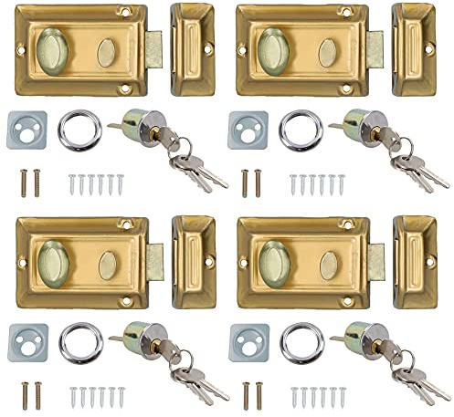 Brass Finish Front Door Lock Night Latch Rim Yale Cylinder Security Latch 4pk