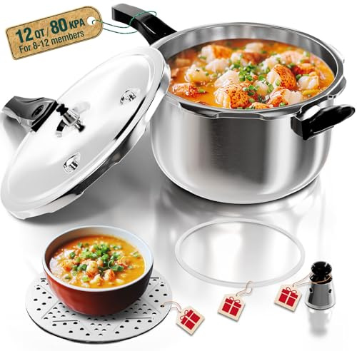 WantJoin Pressure Cooker, 12 Quart Stainless Steel Pressure Canner, Induction Compatible Cookware with Spring Valve Safeguard Devices,Compatible with Gas & Induction Cooker
