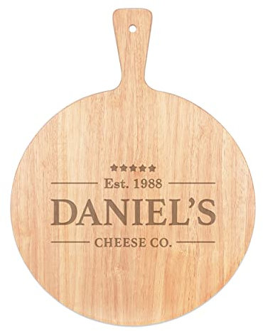 Encargo Personalizado Nombre Queso Co Tabla de Quesos Paleta Bandeja Mango Redondo de Madera 45x34cm
