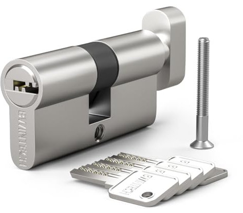 Bwintech 1 pz 35T/35mm Euro Cilindro in Ottone, 70mm Pomello/Chiave a Barile con 5 Chiavi Orizzontali in Ottone,Antipicking, Anti-perforazione, Anti-scatto, Anti-urto,Finitura in nichel satinato