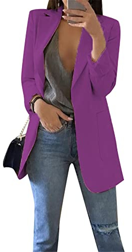YMING Femmes Veste à Manches Longues Couleur Unie Blazers avec Ouverture sur Le Devant Blazer