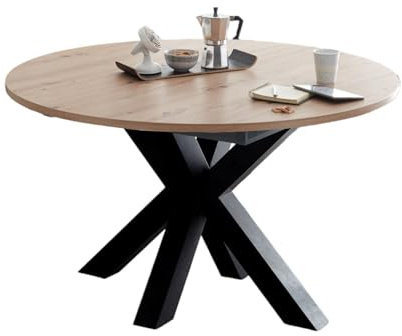 58 aufm Kessel Esstisch Rund ausziehbar Edda 9 130 x 130 x 78 Küchentisch Schwarzstahl/Asteiche 13554-130