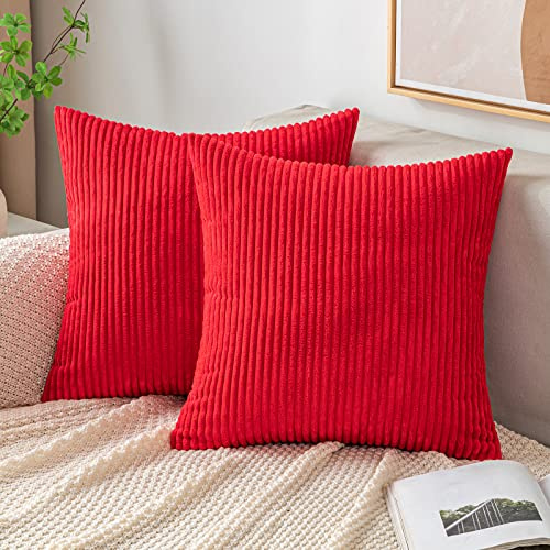 EMEMA Kissenbezug 45x45 Kordsamt Kissenbezüge Rot Dekokissen | Sofakissen Cord Kissenhülle Zierkissenbezug Kord Dekorative Weiche für Sofa Wohnzimmer Schlafzimmer 2er Set