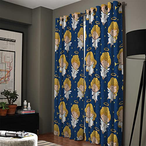 Rideau Occultant Angel Girl Blue Rideau Occultant Thermiques Anti Froid Rideaux Design à Oeillets Rideau Salon Cuisine Isolant Thermique Chambre à Coucher Rideau Fenetre 2x100x240