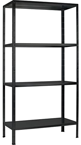 SCHULTE Regalwelt Steckregal mit 4 PowerMAX Fachböden, 65 kg Tragkraft, 180x80x40 cm (HxBxT), schwarz-Struktur, Lagerregal, Werkstattregal, Kellerregal, Garagenregal, Metallregal