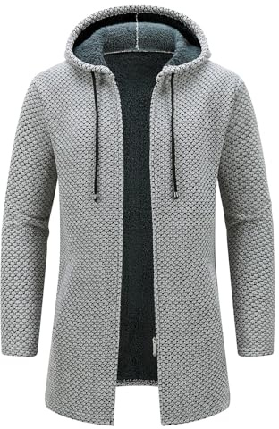 KUDORO Cardigan Gilet Homme Long à Capuche Zippé Cardigan en Tricot Hoodie Épais et Décontractée Polaire Chandail Sweats à Capuche