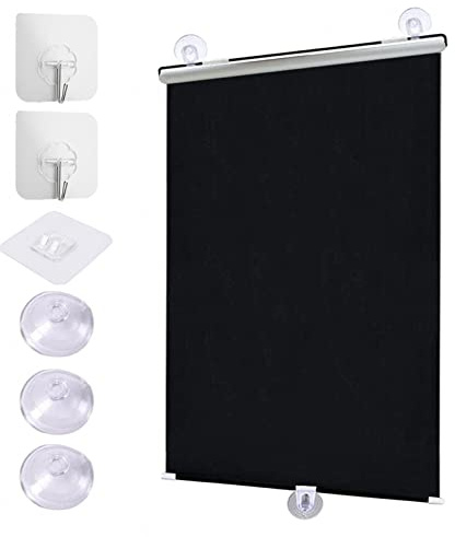 Saugnapf Rollos Für Fenster,Einziehbarer Sonnenschutzrollos Für Balkon Dachfenster,Verdunkelungsrollos,Hitzeschutz Vorhänge,Temporäre Jalousien,Für Büro Schlafzimmer,Black-30×125cm(11.8*49.2in)