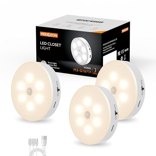 Luz Led con Sensor de movimiento,USB Recargable Luz de Armario,led cocina bajo mueble,Regulable Lampara Nocturna Adhesiva para Dormitorio,Armarios,Pasillo,Escaleras,Garaje,Entrada(PIR Cool White)