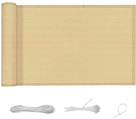 Balkon Sichtschutz 130 x 850 cm UV- und Wetterbeständig Zaunblenden Schattiergewebe mit Ösen und Kordel für Balkongeländer Garten, Khaki