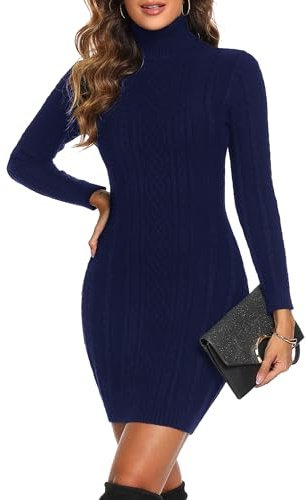 Aottori Navy Jumper Dress for Women UK Knitted Sweater Ladies Autumn Winter Turtleneck Jumper Dresses Long Sleeve Pullover Tops Navy L