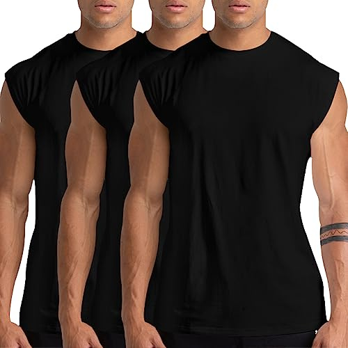 Holure 3 Pack Men's Gym Tank Tops Workout Sleeveless T-Shirts Athletic Muscle Tank Training Bodybuilding Shirts Black 2XL