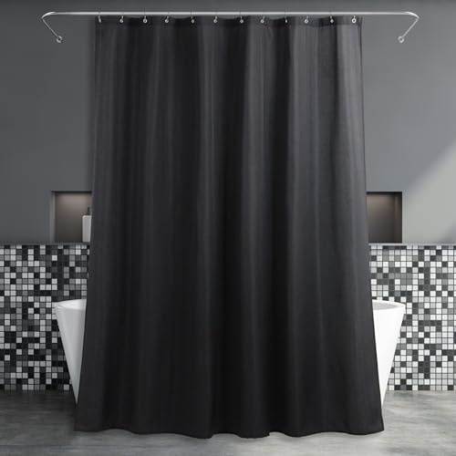 Schwarz Duschvorhang für Badezimmer: Wasserabweisend Badevorhang,183L×183B | Polyester Duschvorhang mit gestreifter Textur im Leinen-Look, eleganter Unifarben-Stil, leicht, waschbar, halbdurchscheinend