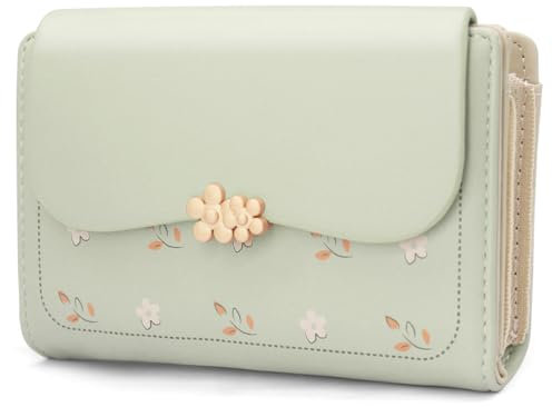 REETEE Geldbörse Klein Damen PU Leder Geldbeutel Damen Klein und im Kurzformat Portemonnaie Viele Fächer, Portmonee mit 10 Kartenfächer und Zipper Münzfach Brieftasche (grün)