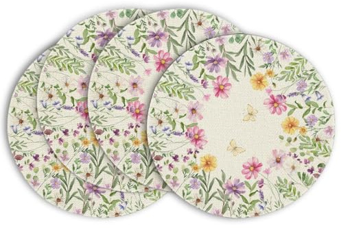 Artoid Mode Blumen Schmetterling Frühling 4er Set Platzsets, 37cm Sommer Küche Tisch Dekoration Drinnen Urlaub Party Dekor