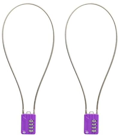 SISAV 4-siffriga kabelkombinationslås 50 cm (20 tum) kabel för skola gymskåp, hjälm, arkivskåp, verktygslåda, bagage resväska, ryggsäck, kabel 3 mm diameter, lila (2-pack)
