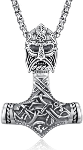 ADMETUS Collar de plata de ley 925 con colgante de martillo de Thor vikingo Mjolnir, joyería de regalo para hombres con cadena rolo de 2,5 mm y 5 cm, Plata de ley, No es una piedra preciosa