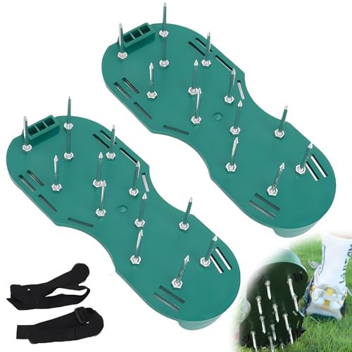 Rasenlüfter Schuhe, Nagelschuhe Rasenbelüfter Aerifizierer Gartenschuhe mit Klettverschluss,Kostenlose Installation,Aerifizierer Gartenschuhe Der ideale Rasenbelüfter für Rasen Hof Garten, Grün