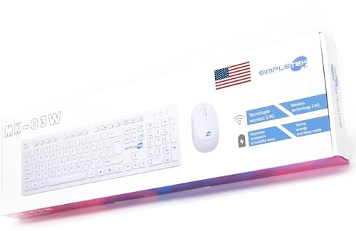 SIMPLETEK - Kit Mouse & Tastiera Wireless 2.4G Layout USA | American US Keyboard QWERTY con Tastierino Numerico Mouse Ergonomico 3 Tasti Ricevitore USB