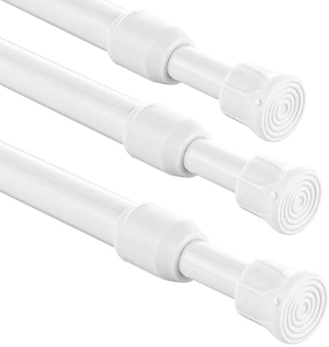 ASelected 3 Pcs Spring Loaded Tension Rod 55-90CM Shower Curtain Pole White Shower Curtain Rod for Windows, Bookshelf,Wardrobe Bars, Drying Support Rods