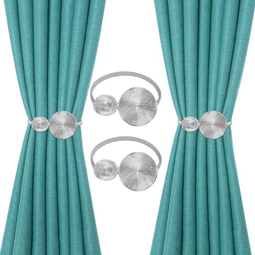 Gardinenhalter 2 Stück Vorhang Raffhalter Verstellbare Gardinenhalter Legierungsfeder für Dekoration Zuhause Cafe Büro Gardinen Raffhalter (Silber Lotusblatt)