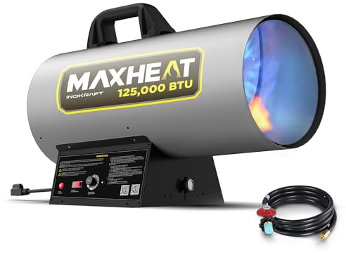 InoKraft Maxheat MH125 125,000 BTU Forced Air Propane Heater, Auto 25-95F On/OFF Control, Portable Garage/Shop Heater for Garages, Job Sites - 10ft Hose