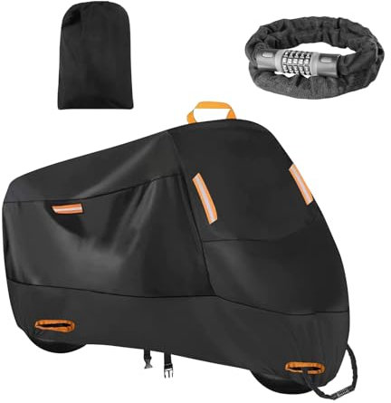 300D Motorradabdeckung, Motorrad Abdeckplane Outdoor, Winterfest Wasserdichten Oxford Motorradgarage Abdeckplane mit 2 Schlossloch, Passwortsperre (XL (230 x 95 x 125 cm), mit Passwortsperre)