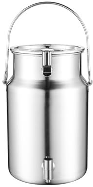 Generisch 5-10L Milchkanne mit Zapfhahn, Milcheimer aus Edelstahl 304 mit Einzelgriff, Weineimer, Getränkespender, Tragekrug für Milch, Wein, Öl, 10L