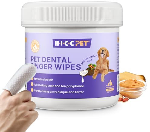 HICC PET Mouth Cleaning Finger Wipes for Dogs & Cats, 50 Count