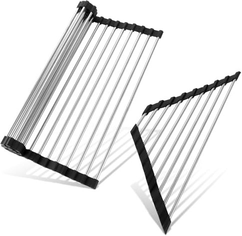 ZOFUN 2 Stück Abtropfgestell Geschirr+ Faltbar Dreieck Abtropfgitter aus Edelstahl, Abtropfmatte, Abtropfgitter spüle für Tassen, Obst, Gemüse, Supe Küchen Organizer(43 * 35)